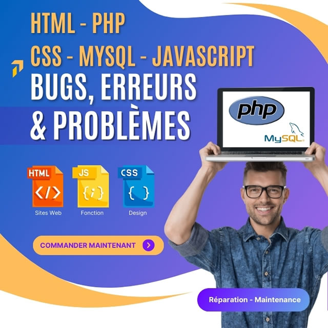 Réparation des erreurs HTML, CSS, Javascript, MySQL et PHP